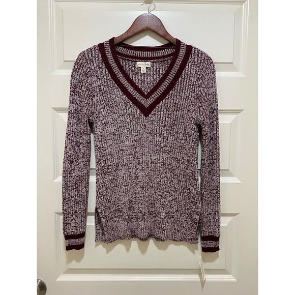 Maison Jules Oreppy Collegiate Women's V Neck Sweater Knit Dark Red Size S - Picture 3 of 10